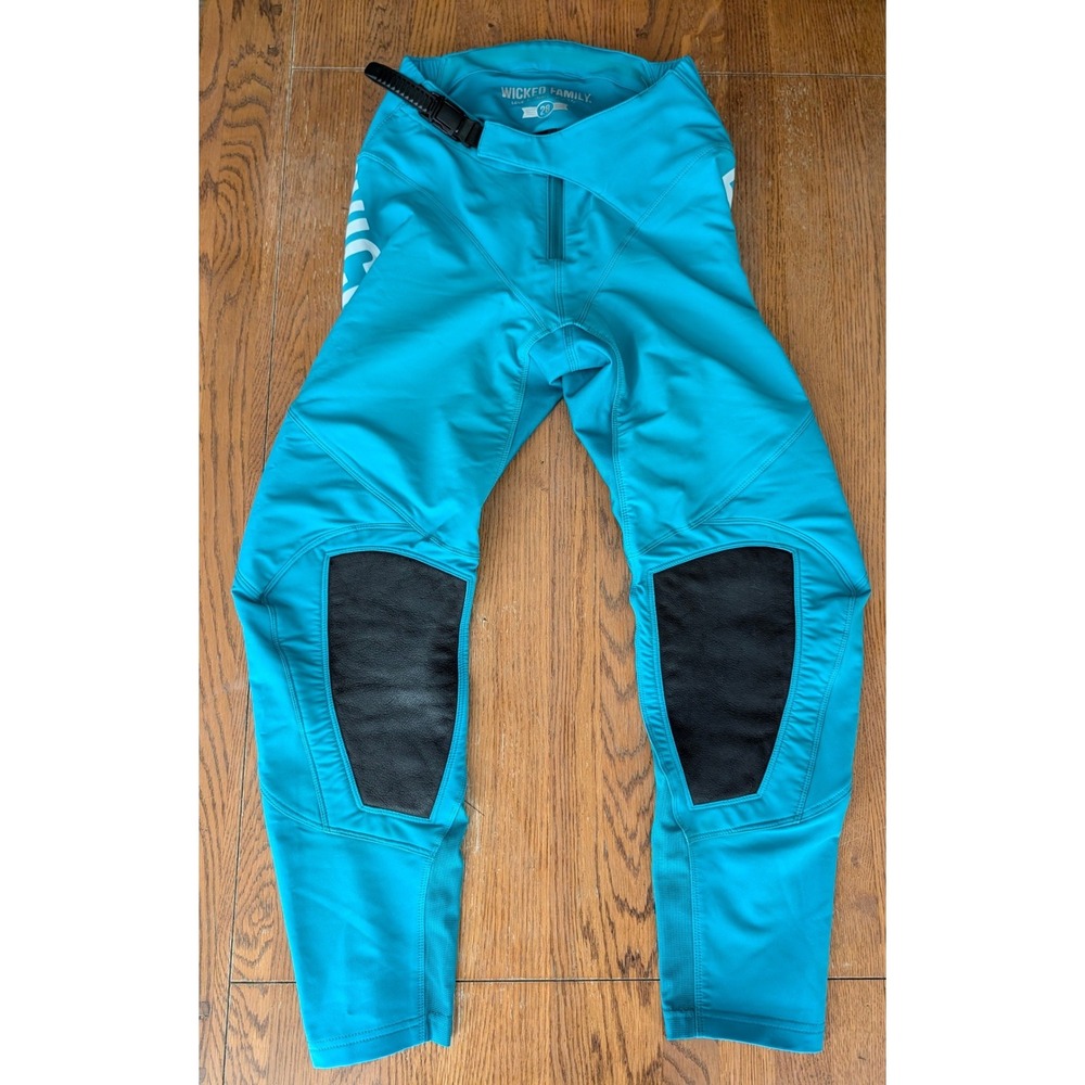 Wicked Family Teal Glory Motocross Riding Pants Unisex Size 28 Ratchet Waist‎